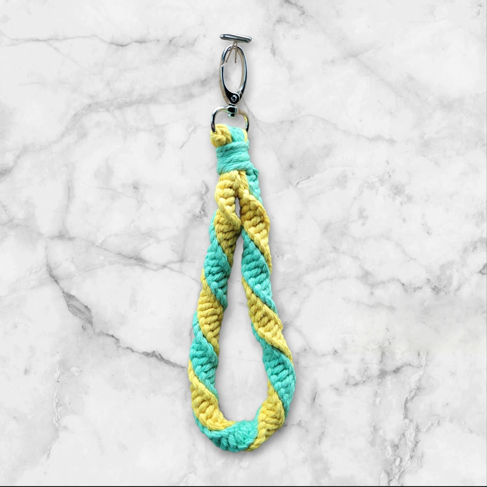 Handmade Yellow and Green Braided Keychain